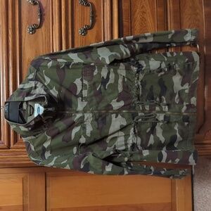 Women's Old Navy Green Camouflage Military Utility Zip Jacket Drawstring Waist